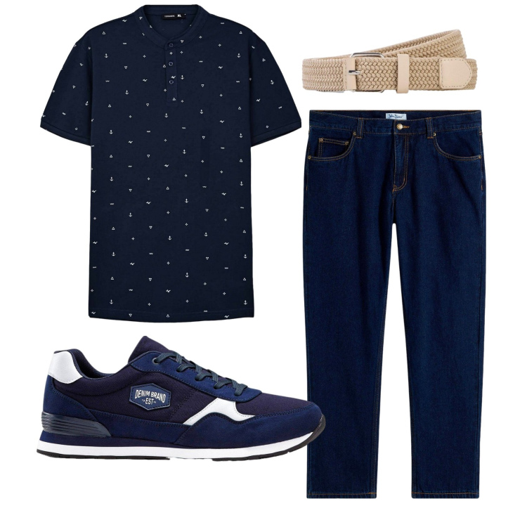 Outfit uomo - Total look #2430409. Stile Casual per Tutti i giorni. Abbinamento con jeans dritti, sneakers, cinture, t-shirt.