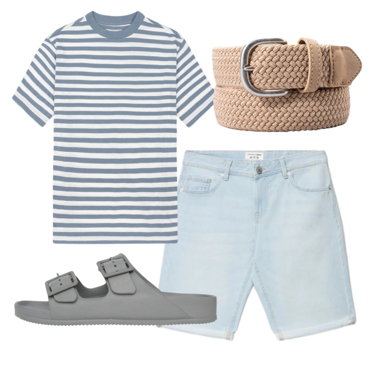 Outfit uomo - Total look #2430410. Stile Casual per Tutti i giorni. Abbinamento con shorts, sandali, cinture, t-shirt.