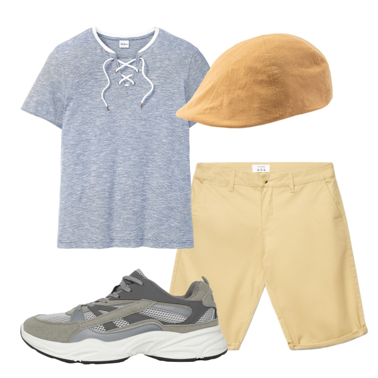 Outfit uomo - Total look #2430423. Stile Casual per Tutti i giorni. Abbinamento con t-shirt, sneakers, shorts, cappelli con visiera.
