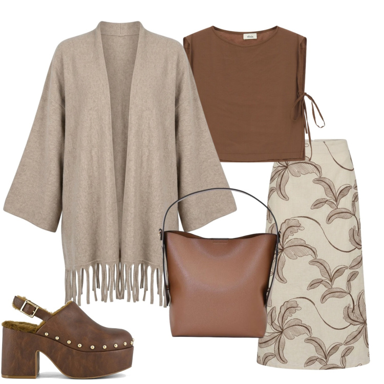 Outfit donna - Summer bags. Stile Casual chic per Tutti i giorni. Abbinamento con borse a mano, top, gonne, kimono, sabot.