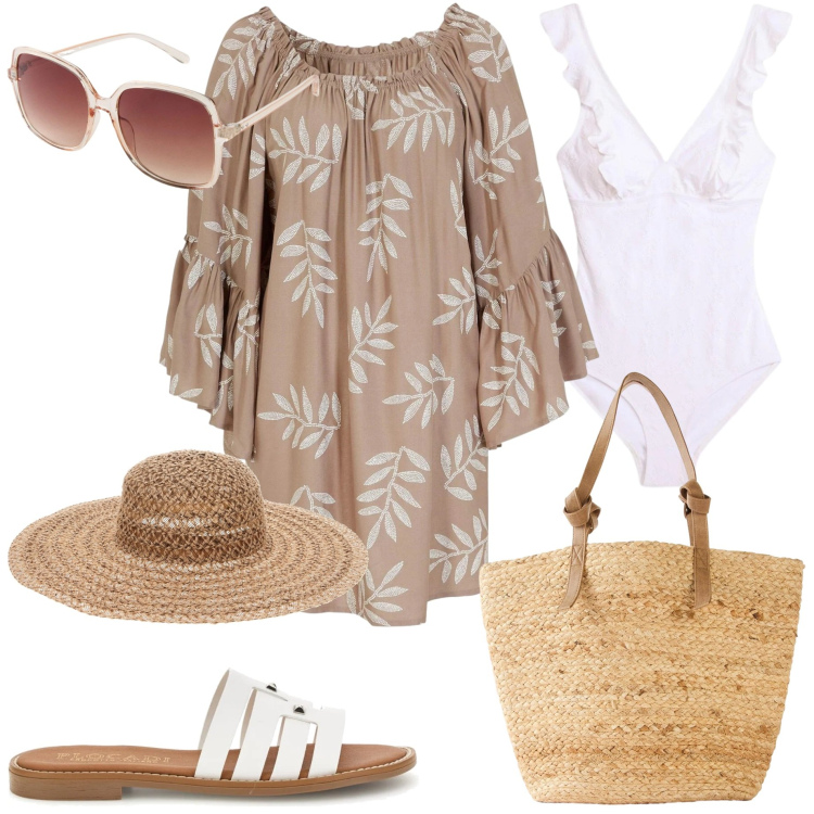 Outfit donna - Summer bags. Stile Casual chic per Mare. Abbinamento con vestiti da spiaggia, occhiali da sole, shopping bag, costumi interi, cappelli, ciabatte.