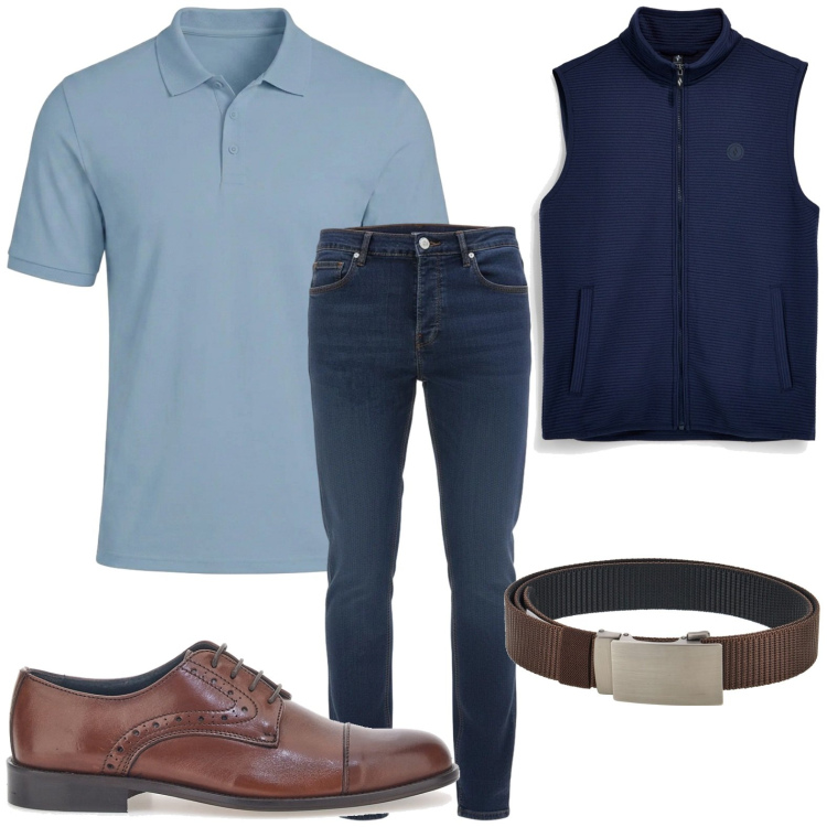 Outfit uomo - Pittarello - Summer Collection. Stile Casual per Ufficio. Abbinamento con scarpe stringate, cinture, gilet, polo, jeans slim fit.