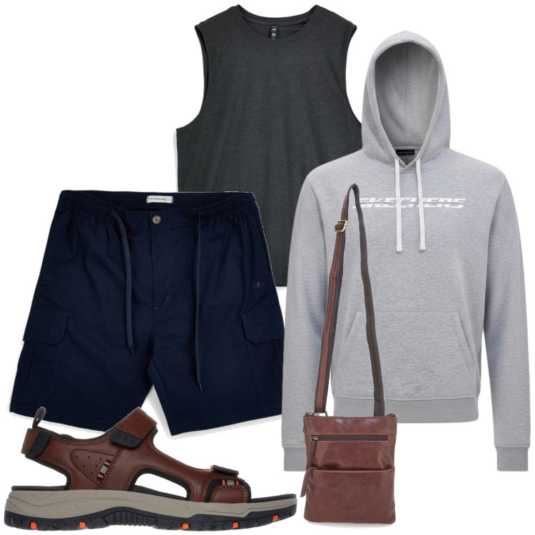 Outfit uomo - Pittarello - Summer Collection. Stile Casual per Tutti i giorni. Abbinamento con sandali, portafogli, shorts, felpe con cappuccio, canottiere.