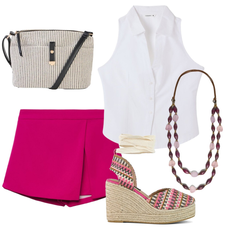 Outfit donna - Total look #2430538. Stile Casual chic per Mare. Abbinamento con borse a tracolla, top, gonne, collane, zeppe.