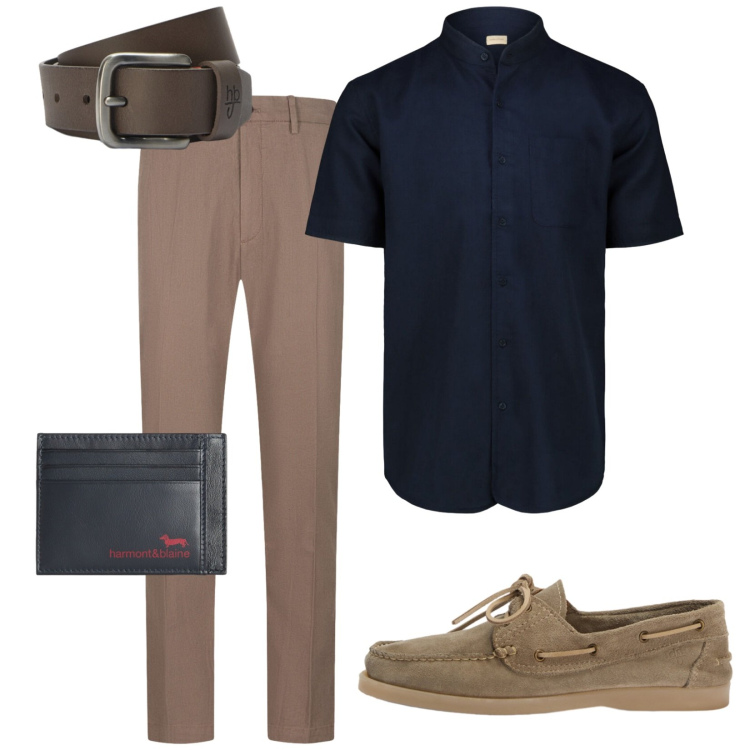 Outfit uomo - Total look #2430563. Stile Trendy per Serata speciale. Abbinamento con portafogli, scarpe stringate, cinture, camicie a manica corta, pantaloni.