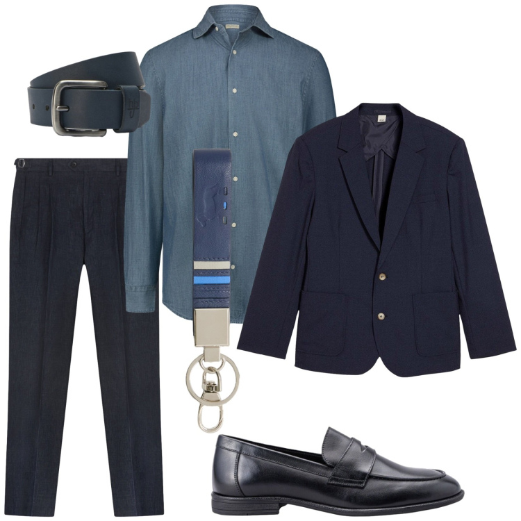 Outfit uomo - Total look #2430579. Stile Business/Elegante per Ufficio. Abbinamento con giacche, portachiavi, cinture, pantaloni, scarpe stringate, camicie.
