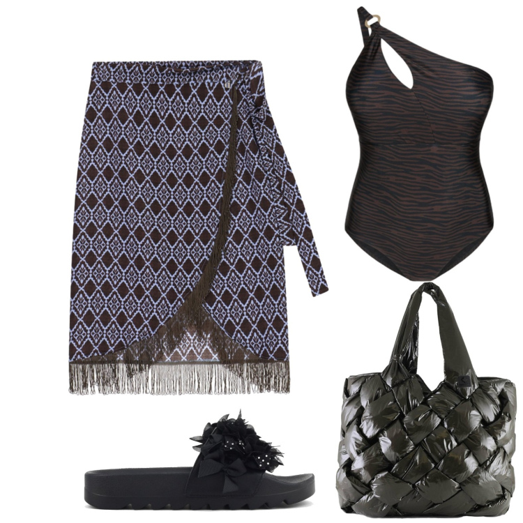 Outfit donna - Mare. Stile Casual per Mare. Abbinamento con gonne longuette, costumi interi, borse tote, ciabatte.