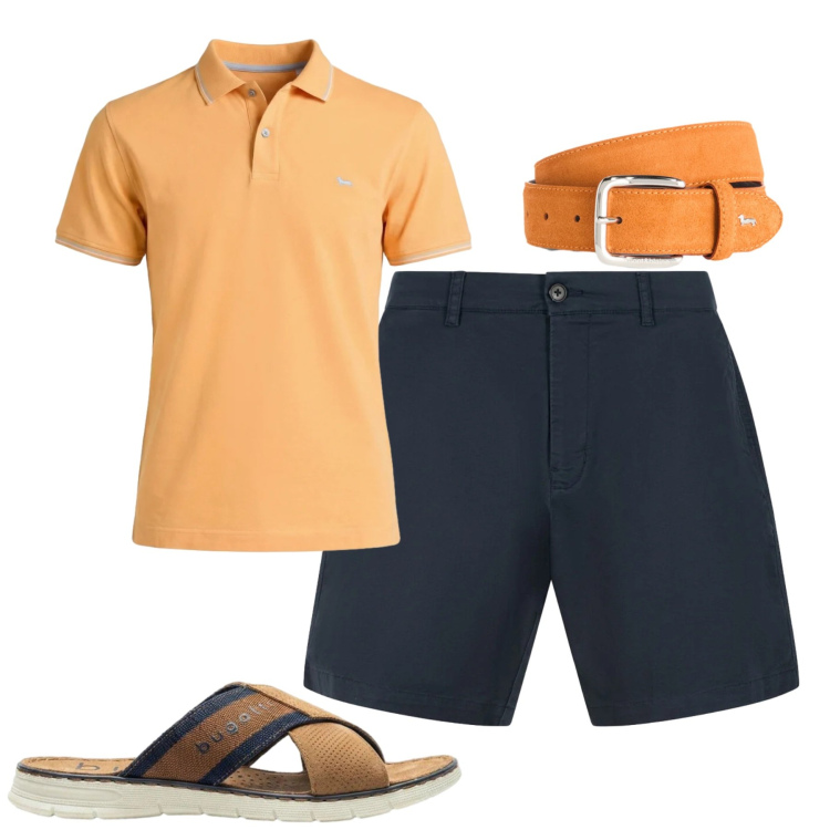 Outfit uomo - Summer. Stile Casual per Tutti i giorni. Abbinamento con sandali, polo, cinture, bermuda.