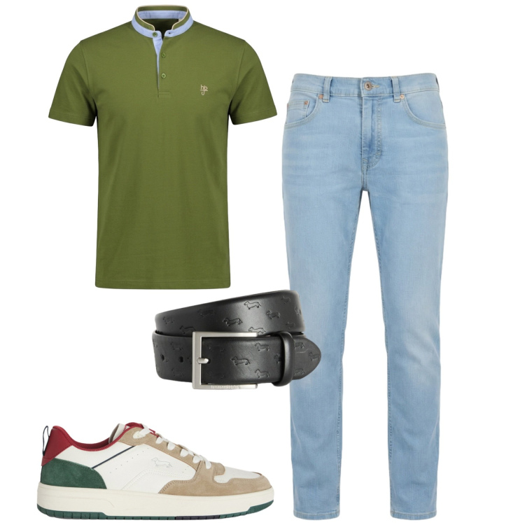 Outfit uomo - Total look #2430604. Stile Casual per Tutti i giorni. Abbinamento con sneakers, jeans, polo, cinture.