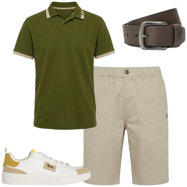 Outfit uomo - Luglio. Stile Casual per Tutti i giorni. Abbinamento con sneakers, polo, cinture, bermuda.