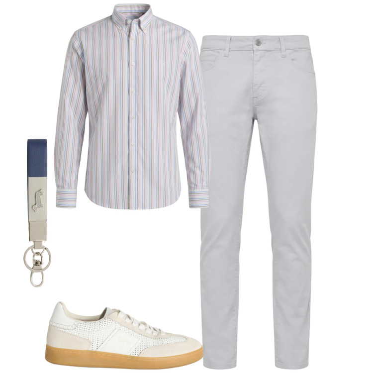 Outfit uomo - City. Stile Urban per Tutti i giorni. Abbinamento con sneakers, pantaloni, camicie, portachiavi.
