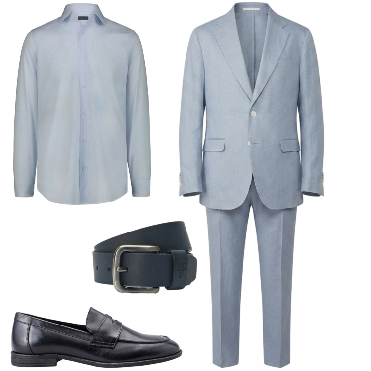 Outfit uomo - Chic. Stile Business/Elegante per Cerimonia. Abbinamento con cinture, camicie, scarpe stringate, abiti.