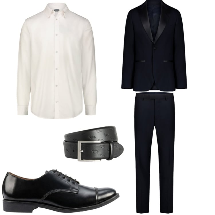 Outfit uomo - Occasione formale. Stile Business/Elegante per Cerimonia. Abbinamento con cinture, scarpe stringate, abiti, camicie.