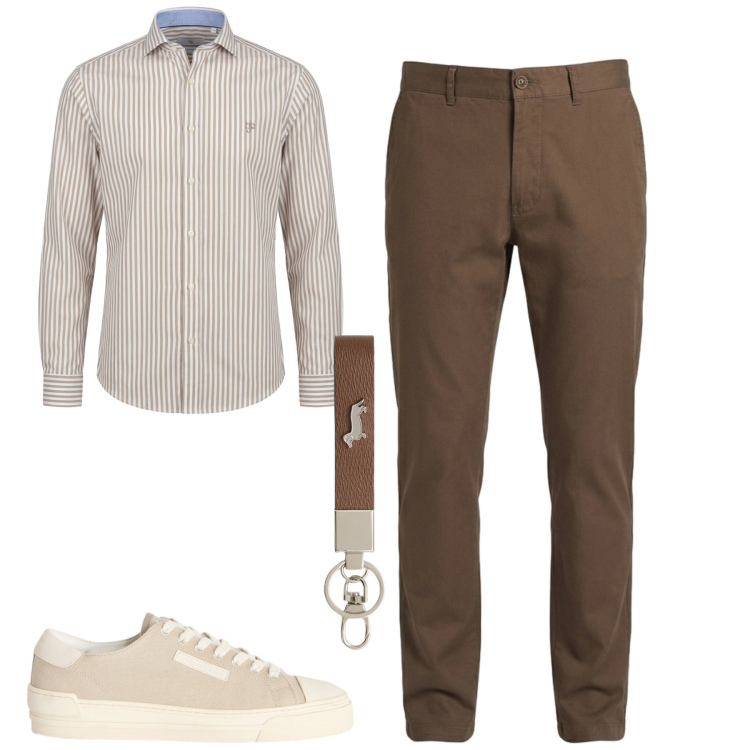 Outfit uomo - In ufficio. Stile Urban per Ufficio. Abbinamento con portachiavi, sneakers, pantaloni, camicie.