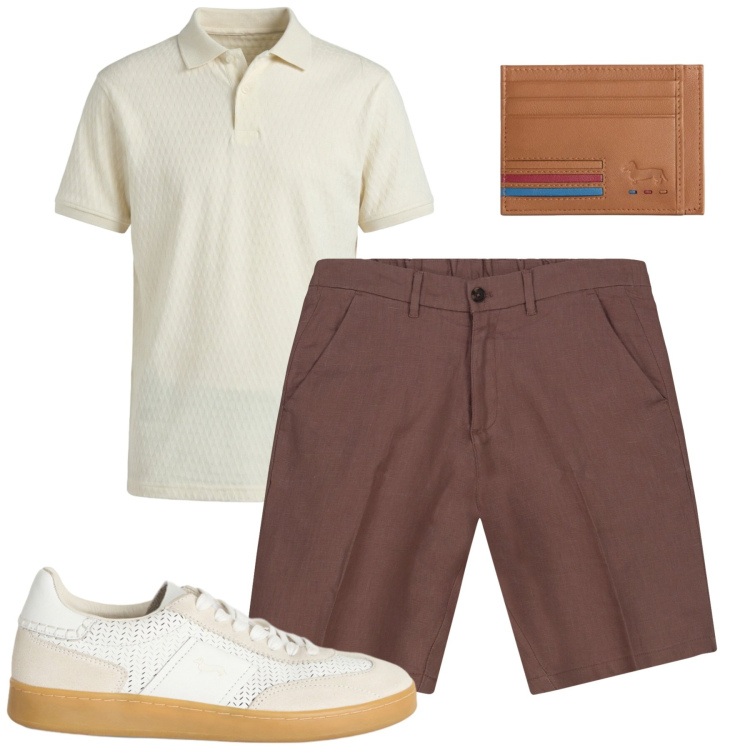 Outfit uomo - City. Stile Casual per Tutti i giorni. Abbinamento con sneakers, portafogli, polo, bermuda.