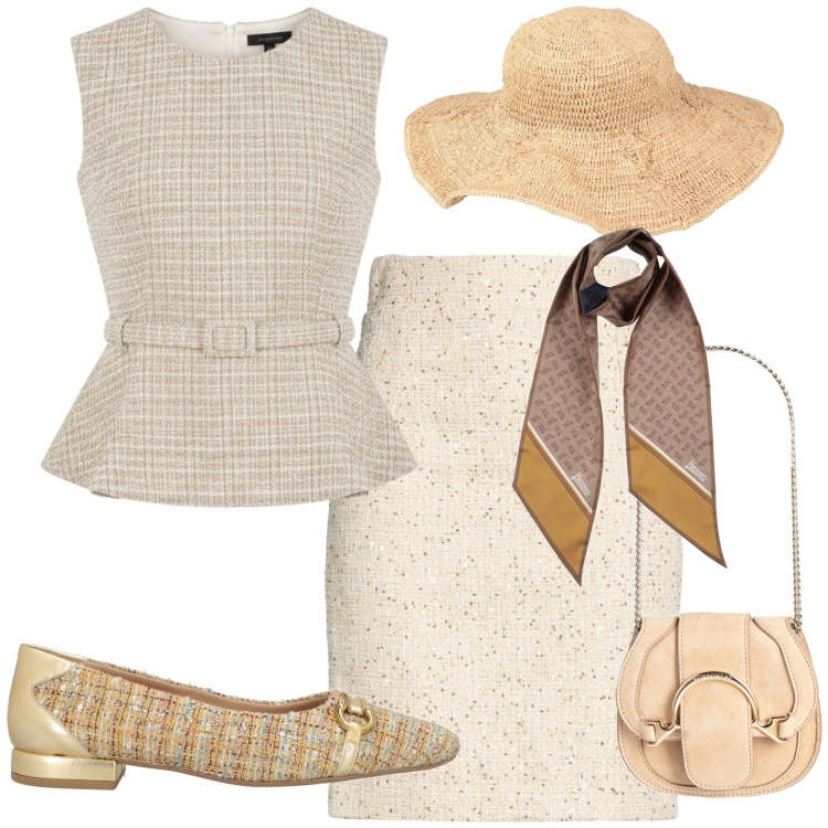 Outfit donna - Total look #2430634. Stile Casual chic per Tutti i giorni. Abbinamento con minigonne, ballerine, marsupi, sciarpe, cappelli, top.