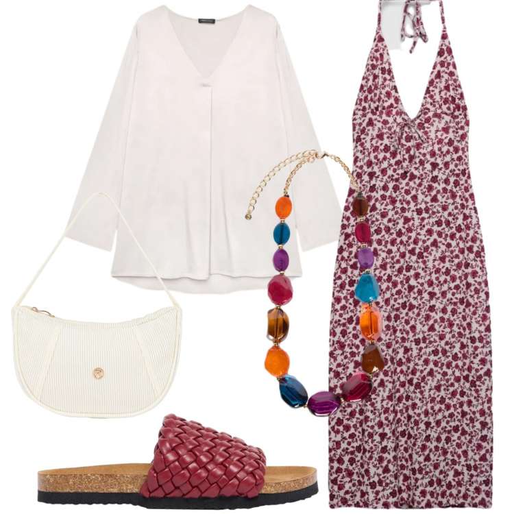 Outfit donna - Total look #2430646. Stile Casual per Serata fuori. Abbinamento con ciabatte, vestiti midi/longuette, bluse, collane, borse a mano.