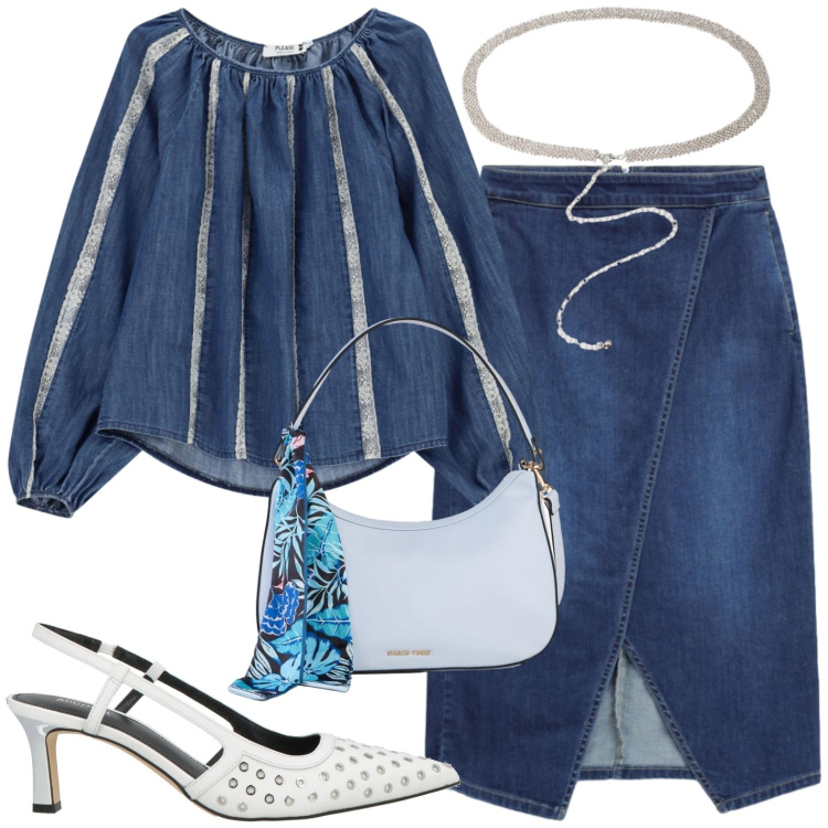 Outfit donna - City. Stile Casual per Tutti i giorni. Abbinamento con décolleté, borse a mano, bluse, gonne longuette, cinture.