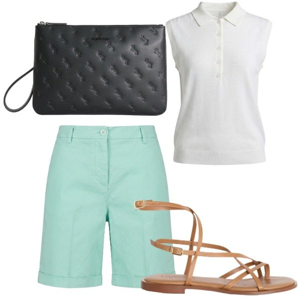 Outfit donna - Total look #2430656. Abbinamento con bermuda, polo, sandali in pelle, anelli.