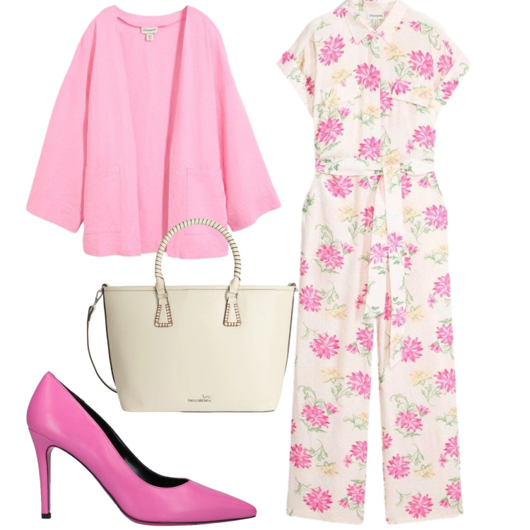 Outfit donna - Total look #2430660. Stile Casual chic per Tutti i giorni. Abbinamento con décolleté, tute, kimono, shopping bag.