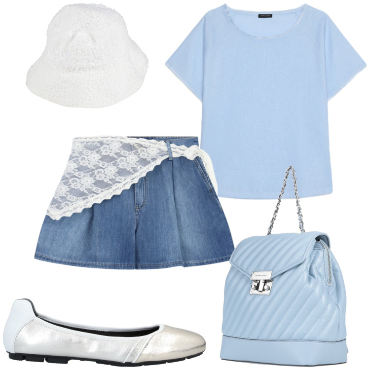 Outfit donna - Total look #2430661. Stile Casual chic per Tutti i giorni. Abbinamento con zaini, cappelli, ballerine, shorts, t-shirt.