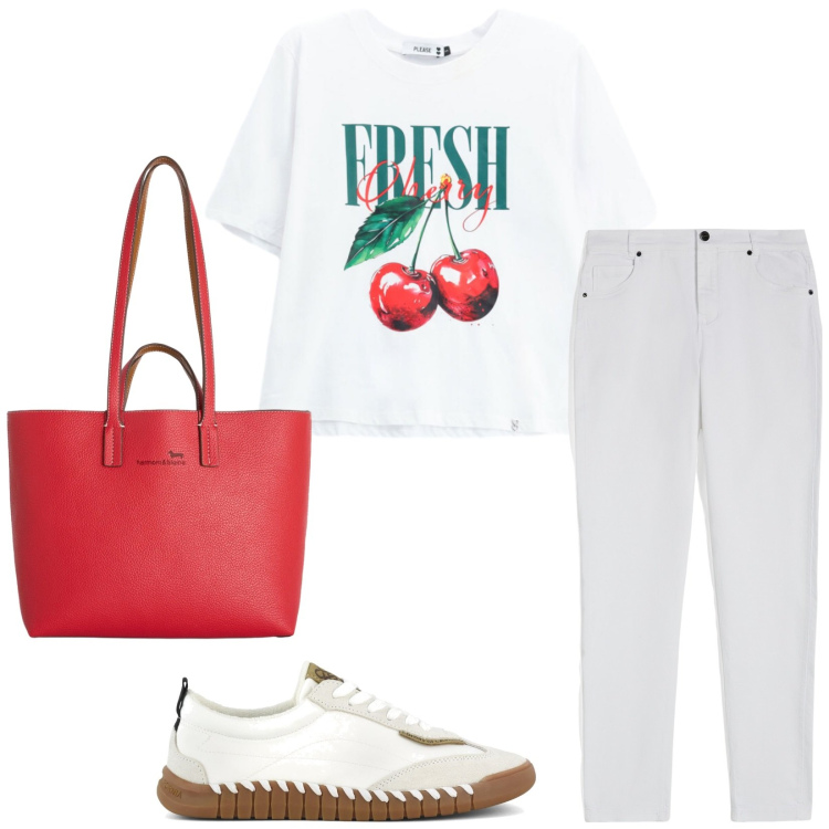 Outfit donna - Total look #2430662. Stile Casual per Tutti i giorni. Abbinamento con shopping bag, pantaloni skinny, t-shirt, sneakers.