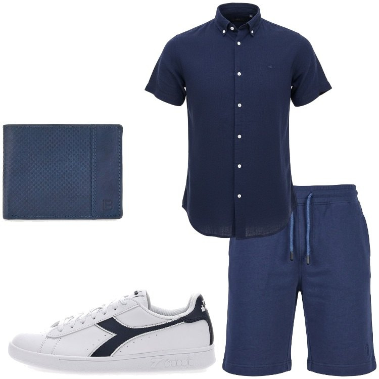 Outfit uomo - Pittarello - Summer Collection. Stile Casual per Tutti i giorni. Abbinamento con sneakers, portafogli, pantaloni corti, camicie a manica corta.