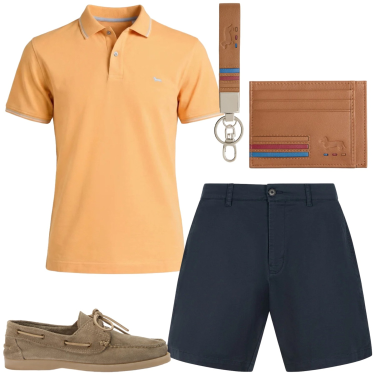 Outfit uomo - Total look #2430693. Stile Casual per Tutti i giorni. Abbinamento con polo, scarpe stringate, portachiavi, portafogli, bermuda.