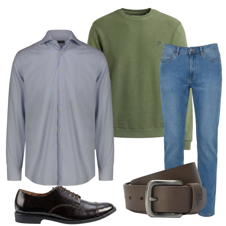 Outfit uomo - Total look #2430701. Stile Casual per Tutti i giorni. Abbinamento con felpe, jeans, cinture, camicie, scarpe stringate.