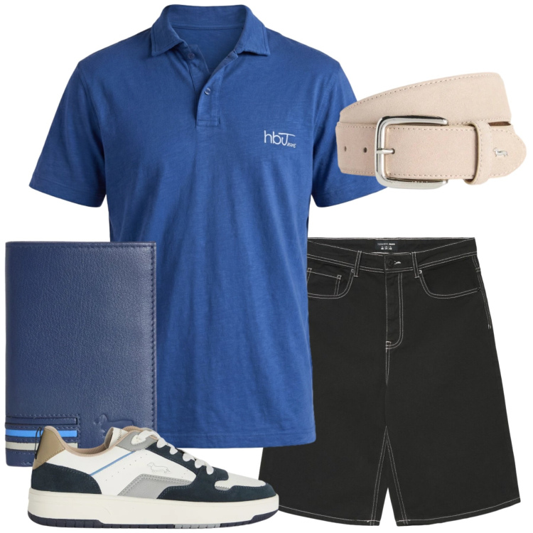 Outfit uomo - Total look #2430703. Stile Trendy per Tutti i giorni. Abbinamento con portafogli, sneakers, polo, cinture, pantaloni corti.