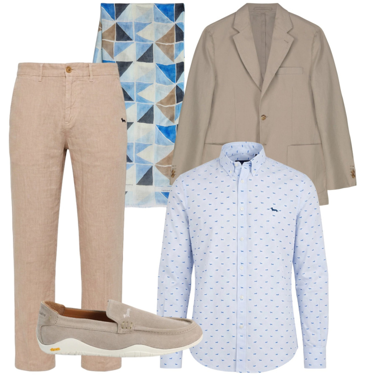 Outfit uomo - Total look #2430704. Stile Casual per Tutti i giorni. Abbinamento con sciarpe, scarpe stringate, pantaloni chino, camicie, giacche.