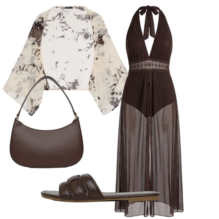 Outfit donna - Total look #2430719. Stile Romantica per Cerimonia. Abbinamento con vestiti lunghi, borse a tracolla, ciabatte, bolero.