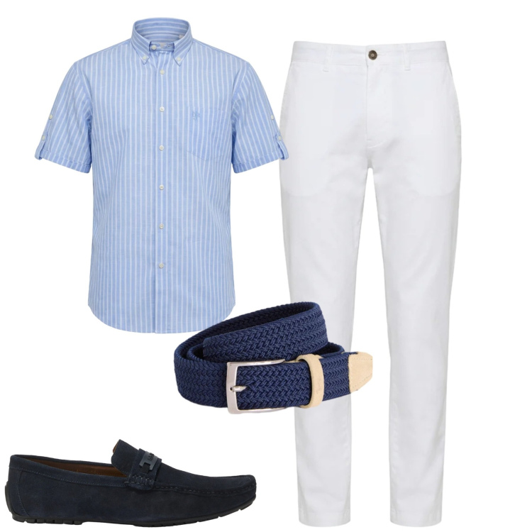 Outfit uomo - Coastal. Stile Casual per Tutti i giorni. Abbinamento con scarpe stringate, pantaloni, camicie a manica corta, cinture.