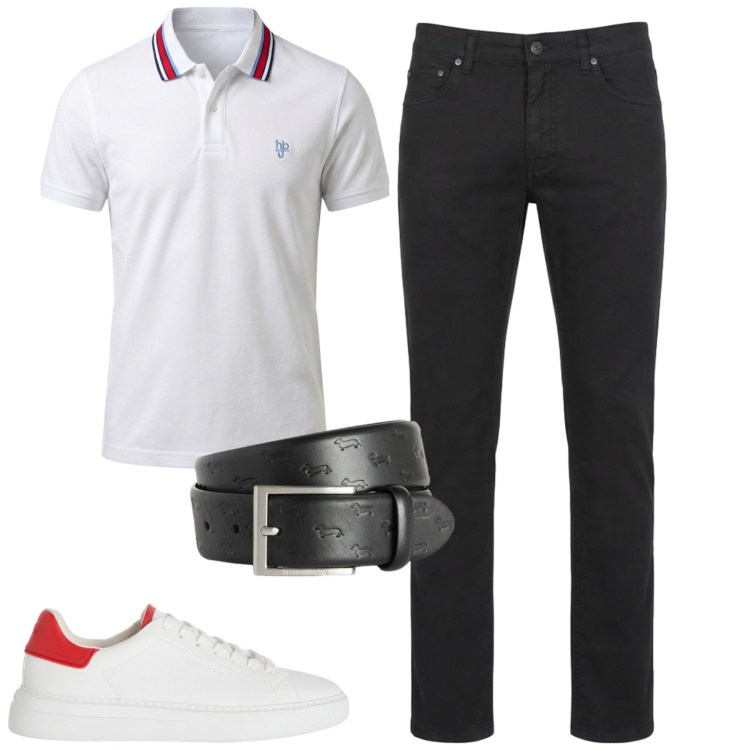 Outfit uomo - City. Stile Casual per Tutti i giorni. Abbinamento con sneakers, pantaloni, polo, cinture.