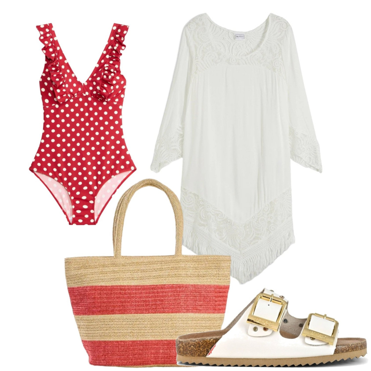 Outfit donna - Total look #2430732. Stile Boho per Mare. Abbinamento con vestiti da spiaggia, costumi interi, shopping bag, sandali.