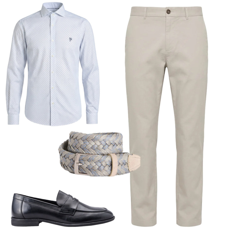 Outfit uomo - In ufficio. Stile Urban per Ufficio. Abbinamento con camicie, cinture, pantaloni, scarpe stringate.