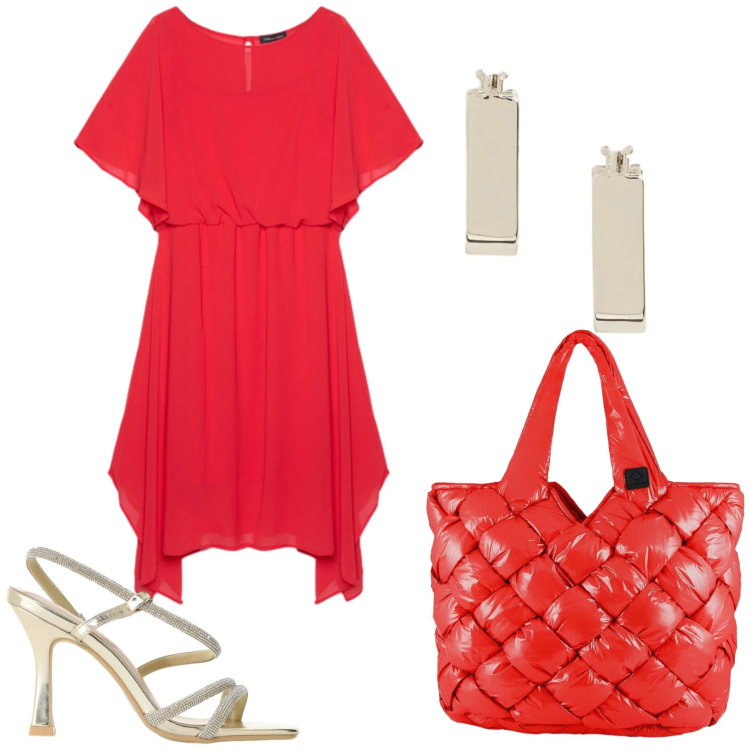 Outfit donna - Total look #2430735. Stile Casual chic per Tutti i giorni. Abbinamento con sandali col tacco, vestiti midi/longuette, orecchini, borse tote.