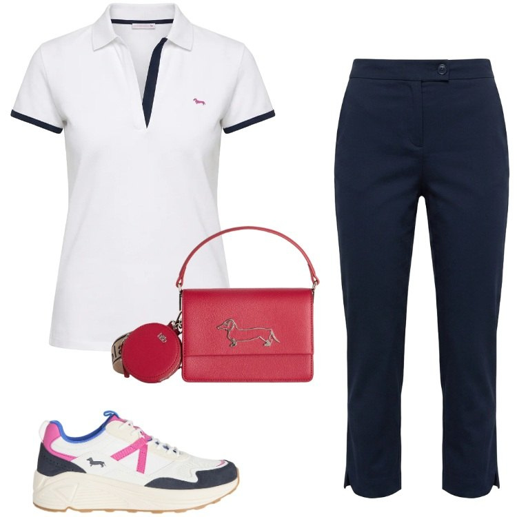 Outfit donna - Total look #2430740. Stile Casual per Tutti i giorni. Abbinamento con pantaloni capri, polo, sneakers, borse a tracolla.