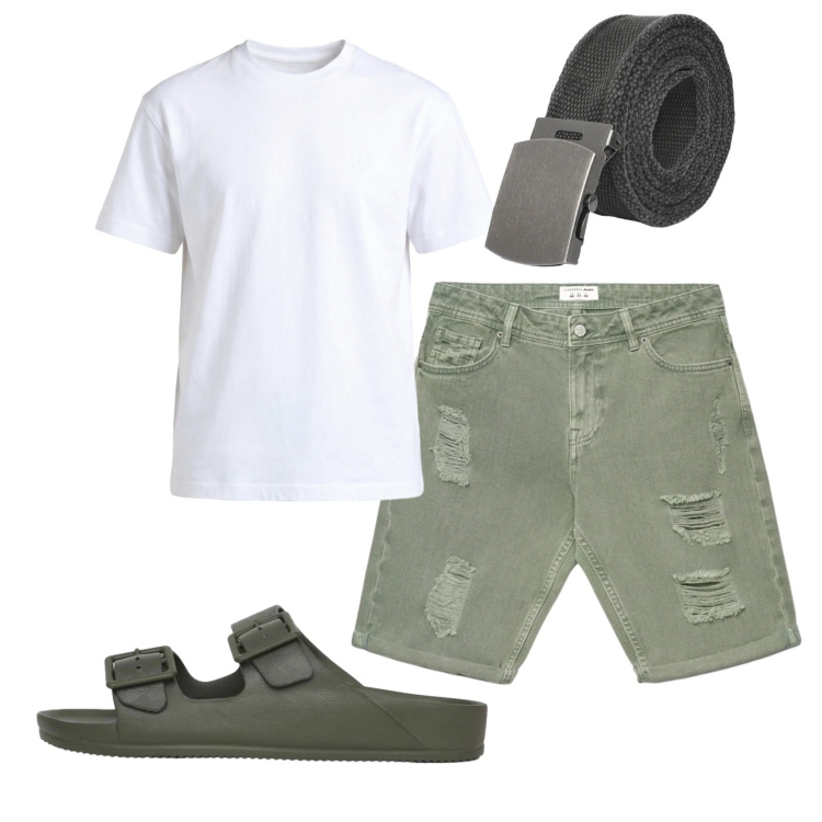 Outfit uomo - Total look #2430748. Stile Urban per Tutti i giorni. Abbinamento con t-shirt, bermuda, sandali, cinture.