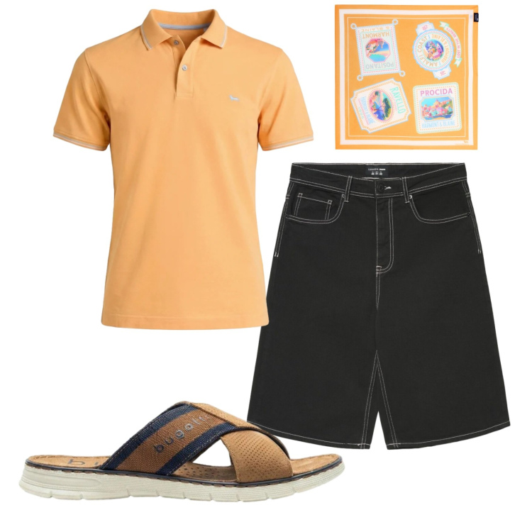 Outfit uomo - Total look #2430750. Stile Casual per Tutti i giorni. Abbinamento con sandali, polo, sciarpe, pantaloni corti.