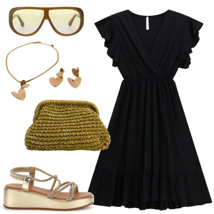 Outfit donna - Summer bag l\'intramontabile. Stile Casual chic per Tutti i giorni. Abbinamento con occhiali da sole, vestiti corti, collane, clutch, sandali.