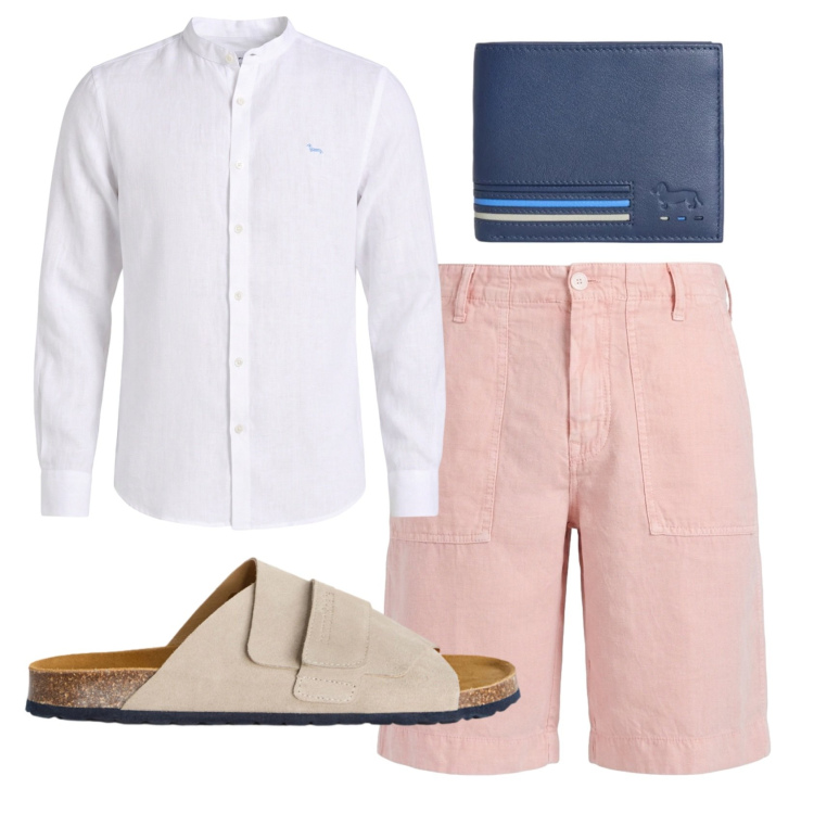 Outfit uomo - Total look #2430833. Stile Trendy per Serata speciale. Abbinamento con portafogli, bermuda, camicie, sandali.