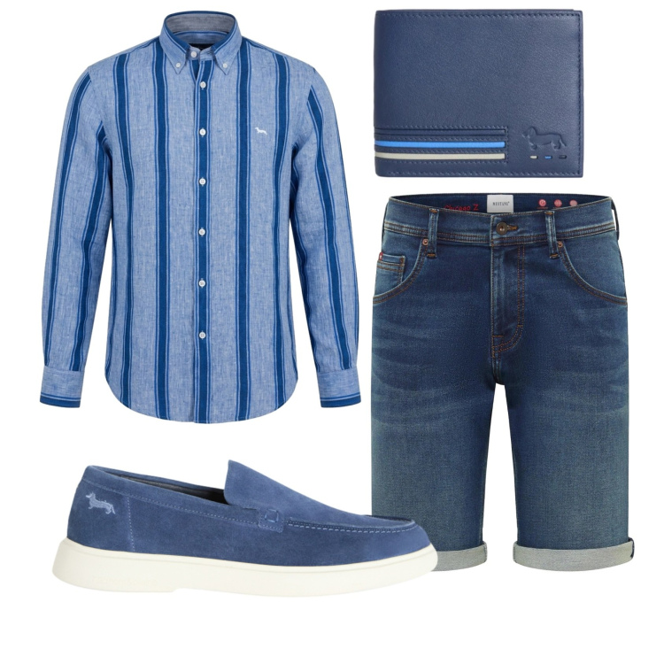 Outfit uomo - Total look #2430838. Stile Casual per Tutti i giorni. Abbinamento con bermuda, portafogli, camicie, scarpe stringate.