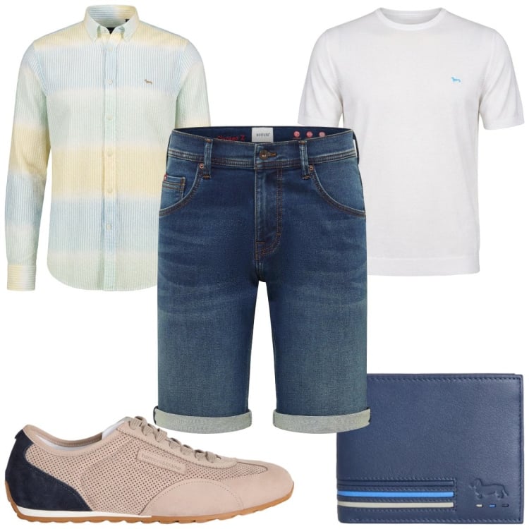 Outfit uomo - Total look #2430842. Stile Casual per Tutti i giorni. Abbinamento con bermuda, sneakers, portafogli, t-shirt, camicie.