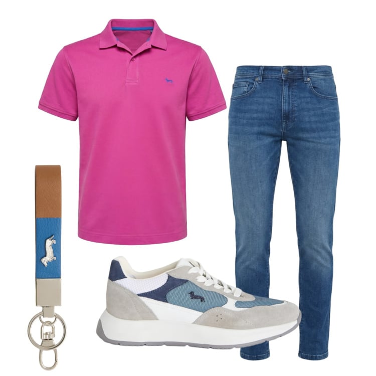 Outfit uomo - Total look #2430843. Stile Casual per Tutti i giorni. Abbinamento con portachiavi, sneakers, polo, jeans slim fit.