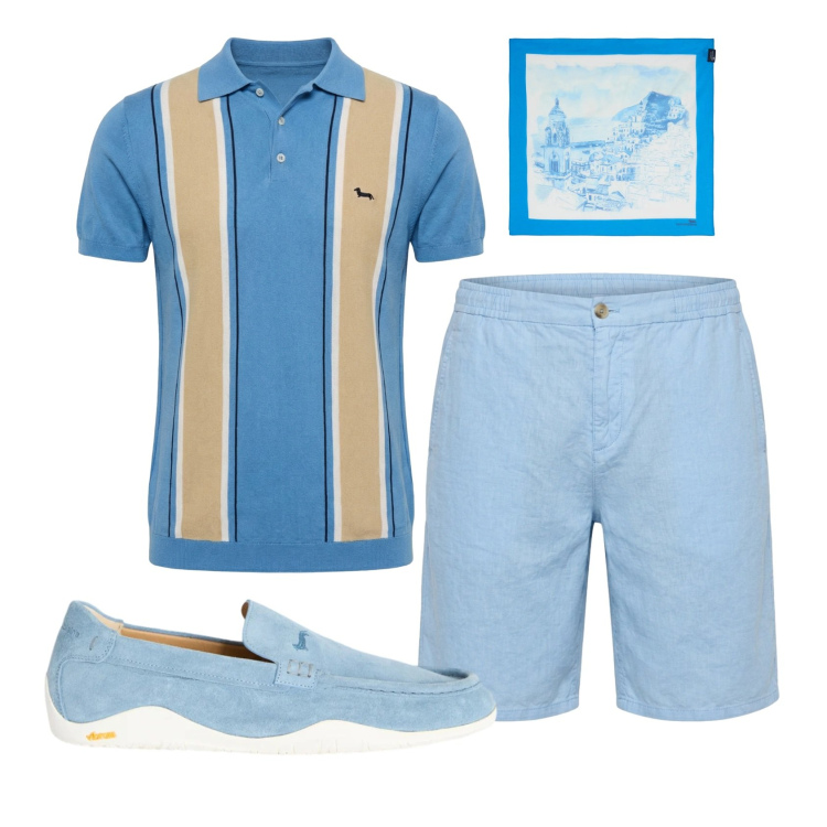 Outfit uomo - Total look #2430844. Stile Trendy per Tutti i giorni. Abbinamento con scarpe stringate, bermuda, polo, sciarpe.