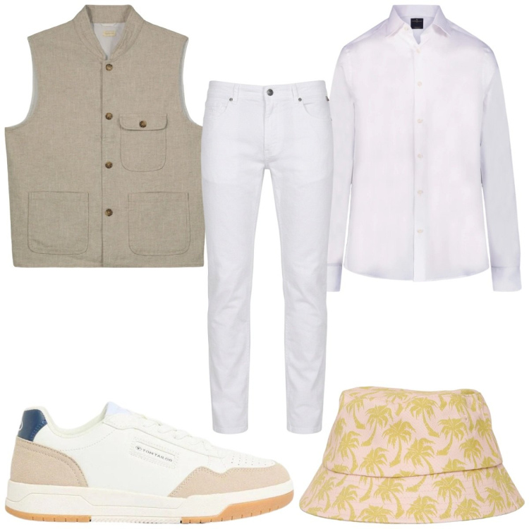 Outfit uomo - Total look #2430866. Stile Trendy per Tutti i giorni. Abbinamento con sneakers, pantaloni, cappelli con visiera, camicie, gilet.
