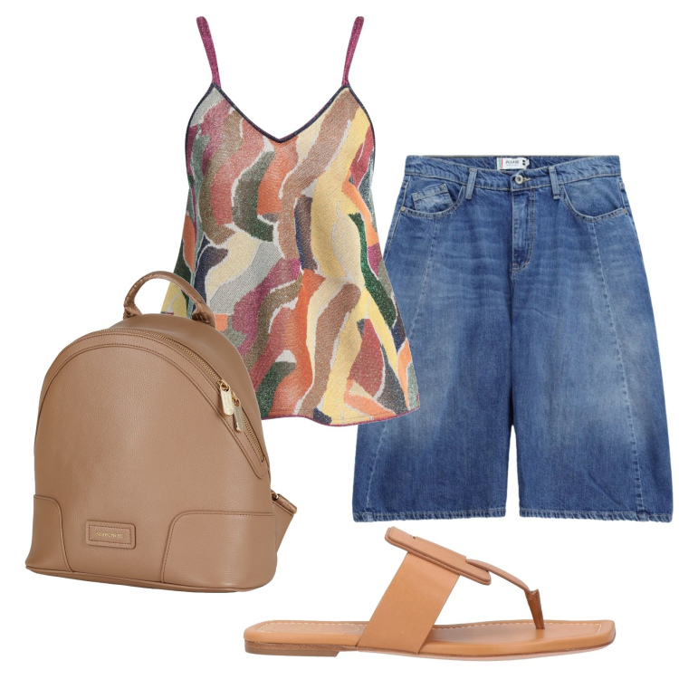 Outfit donna - Total look #2430868. Stile Casual per Ufficio. Abbinamento con top, ciabatte, zaini, bermuda.