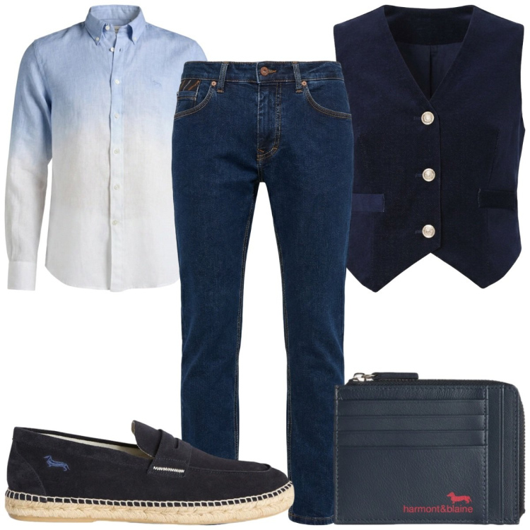 Outfit uomo - Total look #2430870. Stile Business/Elegante per Ufficio. Abbinamento con pantaloni, espadrillas, camicie, portamonete, gilet.