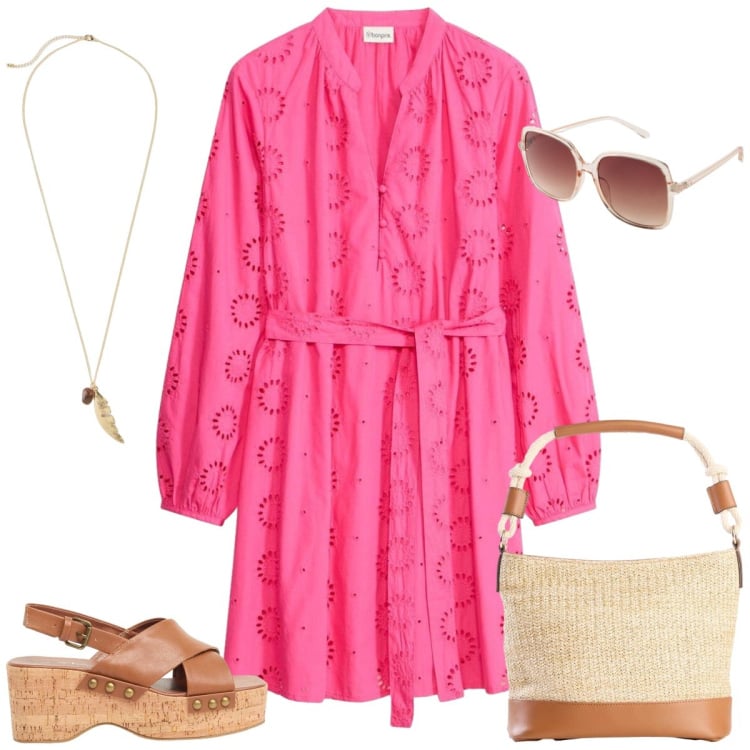 Outfit donna - Total look #2430897. Stile Romantica per Tutti i giorni. Abbinamento con vestiti, zeppe, borse a mano, occhiali da sole, collane.